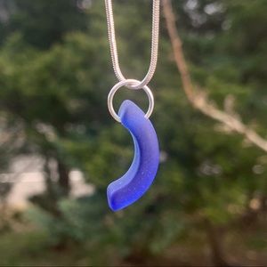 Cobalt Blue Bottle Lip Sea Glass Necklace